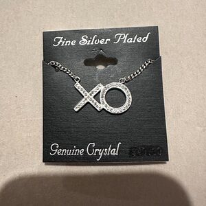 Fine Silver Plated Genuine Crystal XO Necklace NEVER WORN